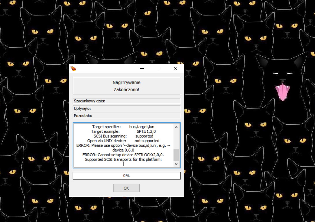 „ERROR Cannot open SCSI device” obejście problemu z nagrywaniem w